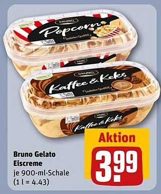 Bruno Gelato Eiscreme - Kaffee & Keks oder Popcorn