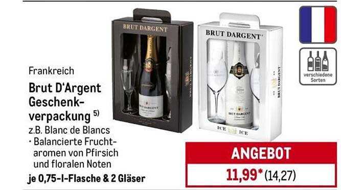 Brut D'Argent Geschenkverpackung – 0,75 l-Flasche & 2 Gläser