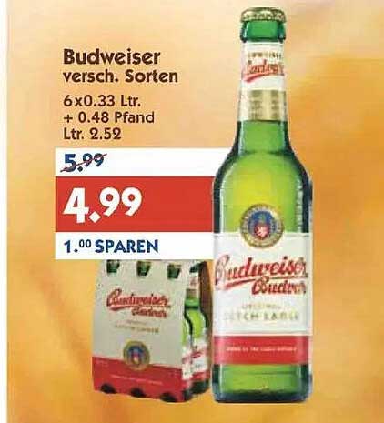 Budweiser verschiedene Sorten 6 x 0.33 Ltr.