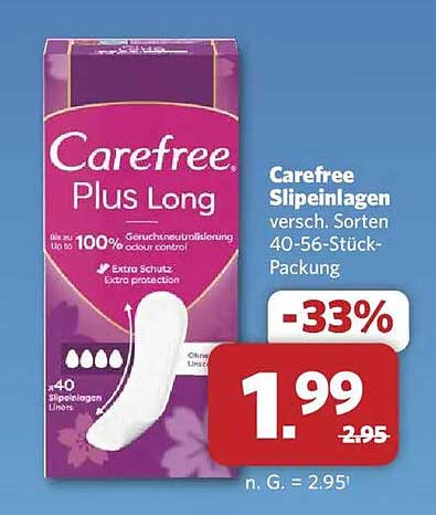 Carefree Plus Long Slip-Einlagen 40-56 Stück-Packung