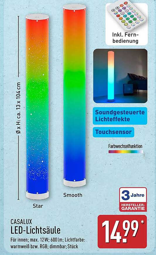 CASALUX LED-Lichtsäule mit Fernbedienung und Touchsensor