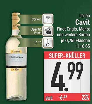 Cavit Pinot Grigio, Merlot und weitere Sorten - 0,75l Flasche zum Super-Preis!