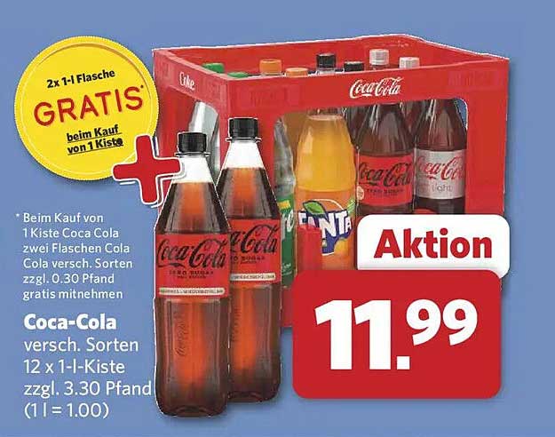 Coca-Cola 12 x 1,0l Kiste - 2 Flaschen gratis!
