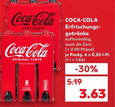 COCA-COLA Erfrischungsgetränke koffeinhaltig, auch als Zero verfügbar