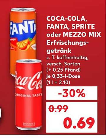 COCA-COLA, FANTA, SPRITE oder MEZZO MIX Erfrischungsgetränk