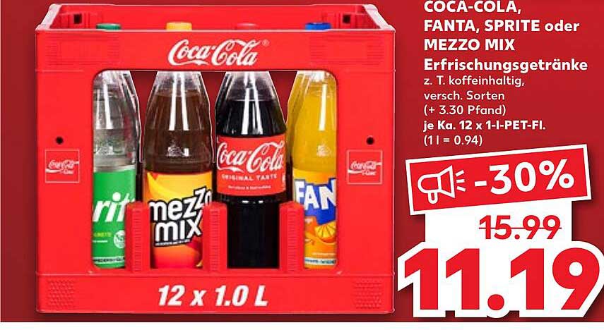 COCA-COLA, FANTA, SPRITE oder MEZZO MIX – Erfrischungsgetränke 12 x 1,0 L