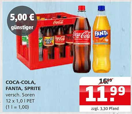 Coca-Cola, Fanta, Sprite Paket 12 x 1,0 l PET