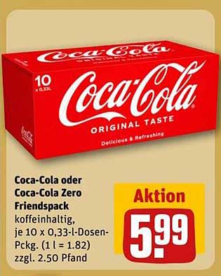 Coca-Cola oder Coca-Cola Zero Friendspack, 10 x 0,33 l Dosen