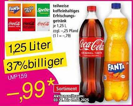 Coca-Cola und Fanta 1,25 Liter für nur 0,99 € – 37% günstiger!