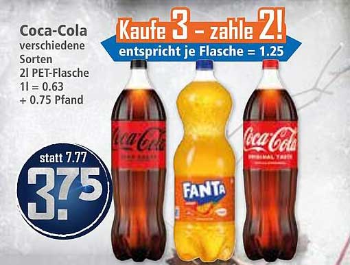 Coca-Cola verschiedene Sorten, 2l PET-Flasche - Kaufe 3, zahle 2!