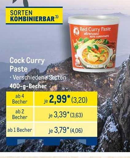 Cock Curry Paste – Verschiedene Sorten, 400-g-Becher