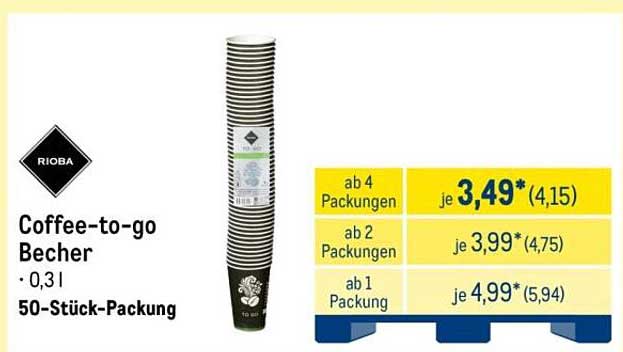 Coffee-to-go Becher von RIOBA - 50-Stück-Packung