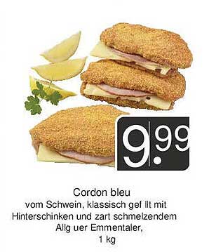Cordon bleu vom Schwein, klassisch gefüllt mit Hinterschinken und zart schmelzendem Allgäuer Emmentaler, 1 kg
