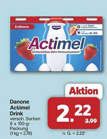 Danone Actimel Drink 8 x 100 g - Erdbeere