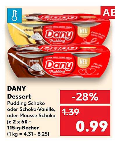 DANY Pudding Schoko- oder Schoko-Vanille - Mousse Schoko 2 x 60g