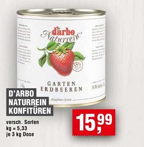 D’ARBO Naturrein Konfitüren Garten Erdbeeren 3 kg