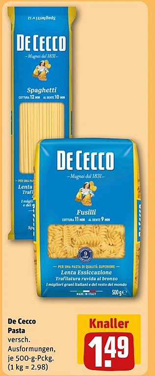 De Cecco Pasta - Verschiedene Ausformungen, je 500-g-Packung