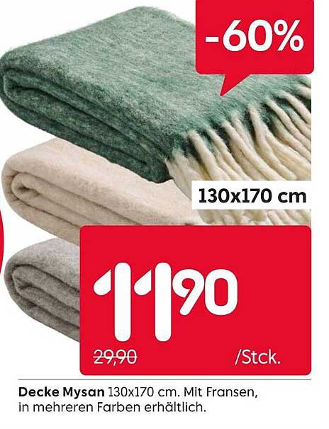 Decke Mysan 130x170 cm mit Fransen, in mehreren Farben erhältlich.