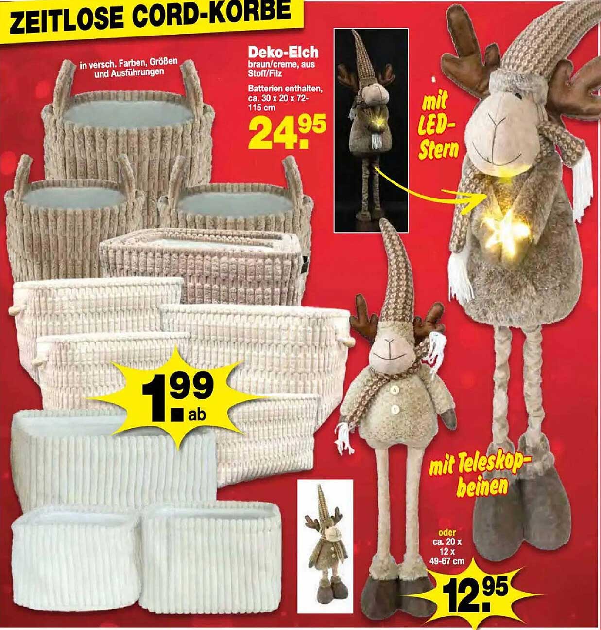 Deko-Elch und zeitlose Cord-Körbe