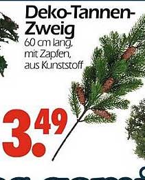 Deko-Tannen-Zweig 60 cm lang, mit Zapfen, aus Kunststoff