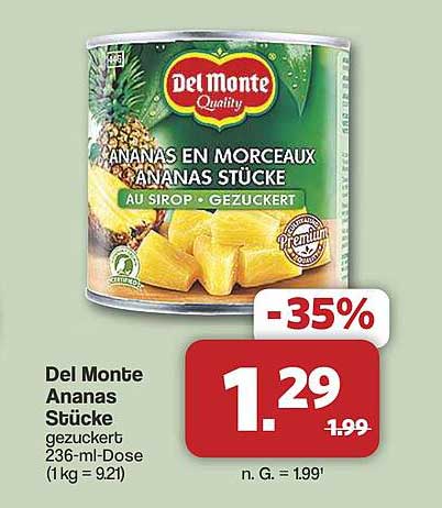 Del Monte Ananas Stücke gezuckert 236-ml-Dose