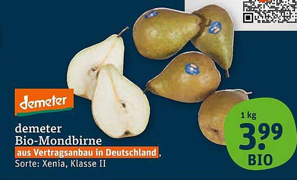 demeter Bio-Mondbirne aus Vertragsanbau in Deutschland, Sorte: Xenia, Klasse II