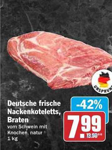 Deutsche frische Nackensteaks, Braten vom Schwein mit Knochen, natur 1 kg