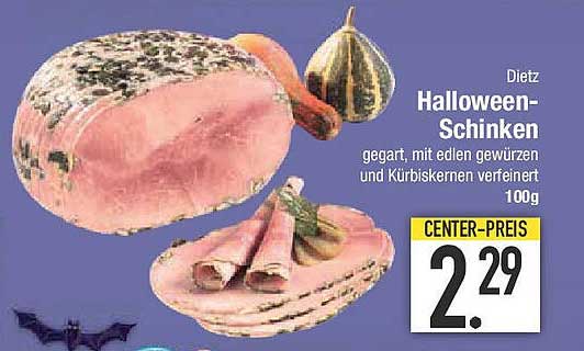 Dietz Halloween-Schinken, gegart, mit edlen Gewürzen und Kürbiskernen verfeinert (100g)