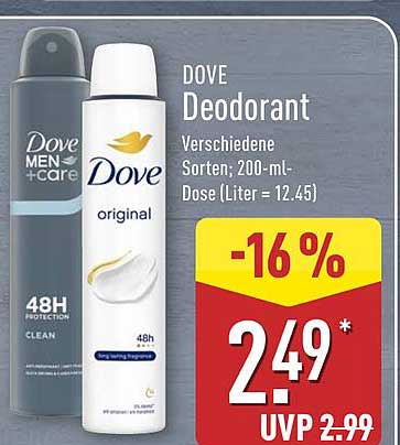 DOVE Deodorant - Verschiedene Sorten, 200-ml-Dose (Liter = 12.45)