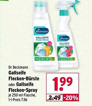 Dr. Beckmann Gallseife Flecken-Bürste oder Gallseife Flecken-Spray je 250-ml-Flasche