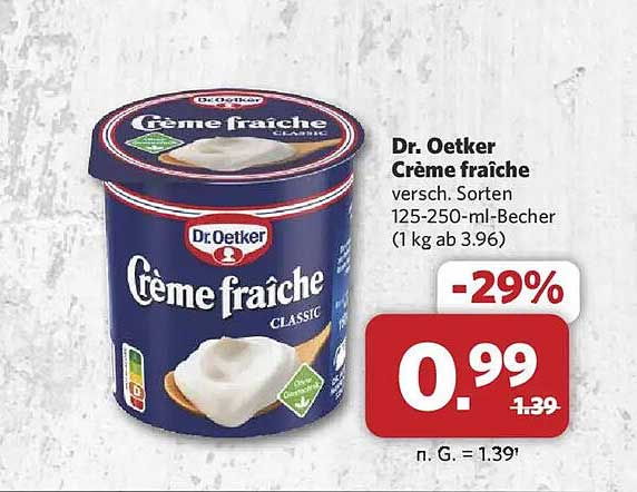 Dr. Oetker Crème fraîche versch. Sorten 125-250-ml-Becher (1 kg ab 3.96)