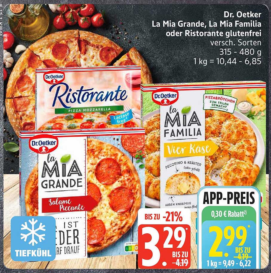 Dr. Oetker La Mia Grande, La Mia Familia oder Ristorante glutenfrei – verschiedene Sorten