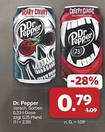 Dr. Pepper Halloween Edition - Scary Cherry und Creepy Classic 0,33-Liter-Dose