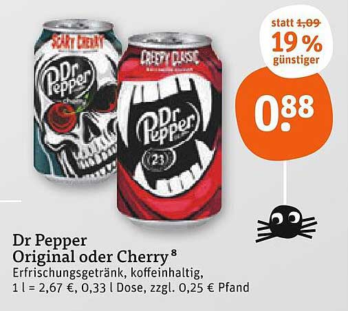 Dr Pepper Original oder Cherry - Erfrischungsgetränk zum Sparpreis