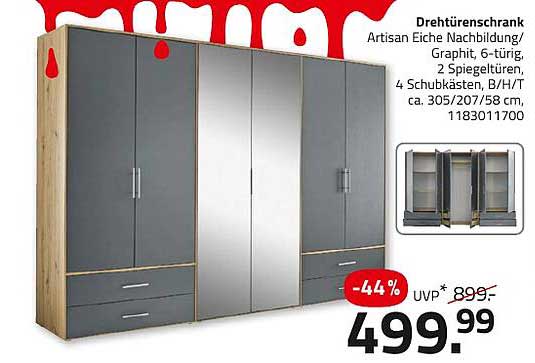 Drehtürenschrank Artisan Eiche Nachbildung/Graphit, 6-türig