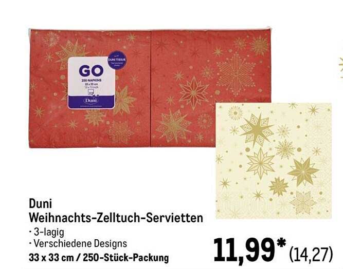 Duni Weihnachts-Zelltuch-Servietten - 250 Stück
