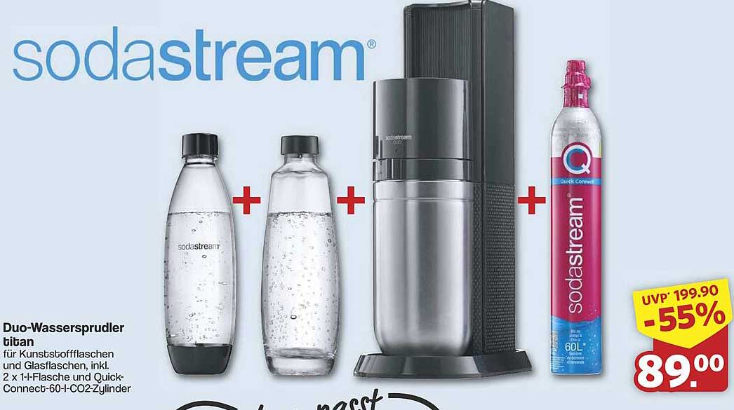 Duo-Wassersprudler titan für Kunststoffenflaschen und Glasflaschen