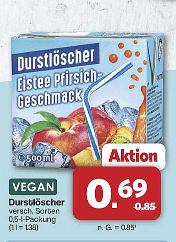Durstlöscher Eistee Pfirsich-Geschmack 0,5 l