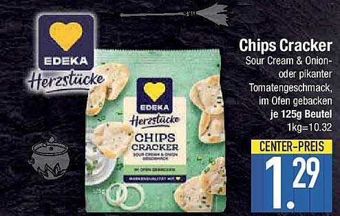 EDEKA Herzstücke Chips Cracker – Sour Cream & Onion oder pikantem Tomatengeschmack