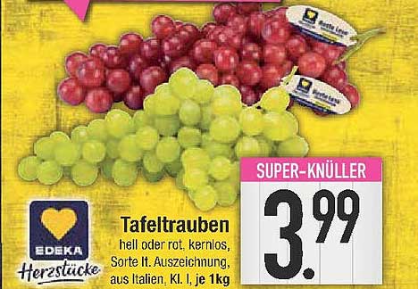 EDEKA Tafeltrauben hell oder rot, kernlos, je 1 kg