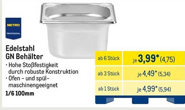 Edelstahl GN Behälter 1/6 100mm