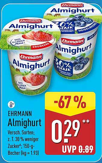 Ehrmann Almighurt – Verschiedene Sorten mit weniger Zucker