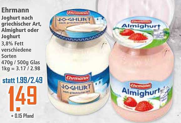 Ehrmann Joghurt nach griechischer Art, Almighurt oder Joghurt 3,8% Fett