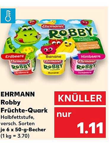 EHRMANN Robby Früchté-Quark Halb Fettstufe 6 x 50-g-Becher