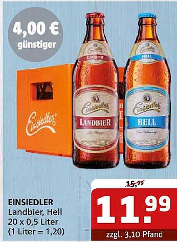 EINSIEDLER Landbier und Hell 20 x 0,5 Liter