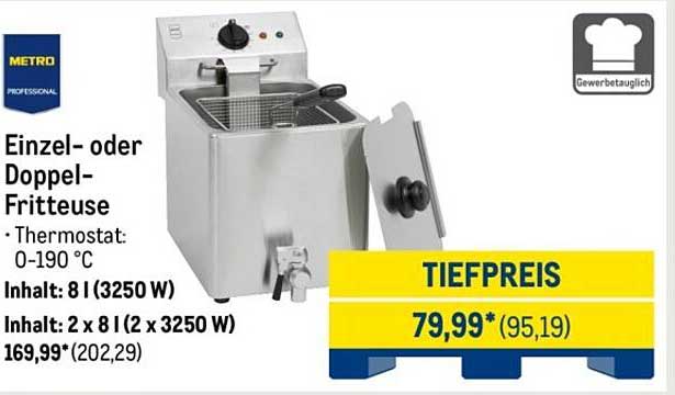 Einzel- oder Doppel-Fritteuse - Thermostat: 0-190 °C