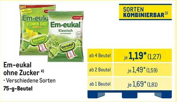 Em-eukal ohne Zucker – Verschiedene Sorten, 75-g-Beutel
