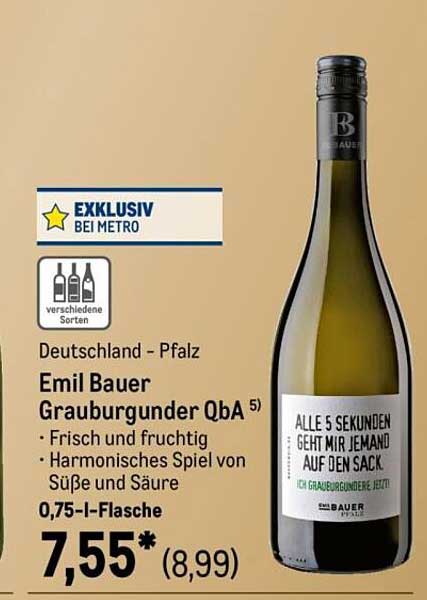 Emil Bauer Grauburgunder QbA 0,75 l - exklusiv bei METRO