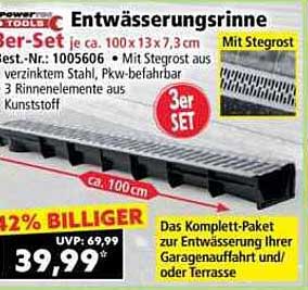 Entwässerungsrinne 3er-Set mit Stegrost