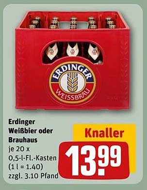 Erdinger Weißbier oder Brauhaus – 20 x 0,5-l-Fl.-Kasten